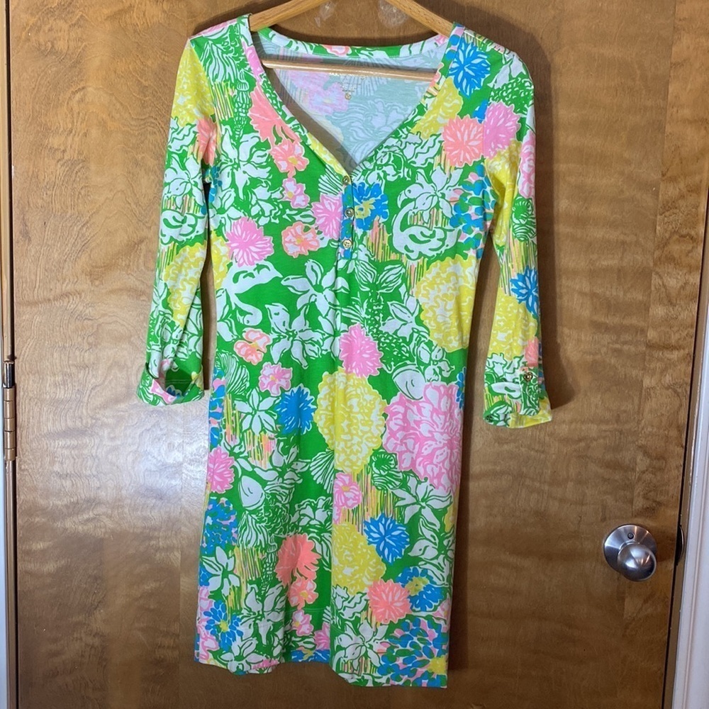 Lilly Pulitzer Women's multicolored tropical floral 3/4 sleeve mini sheath dress